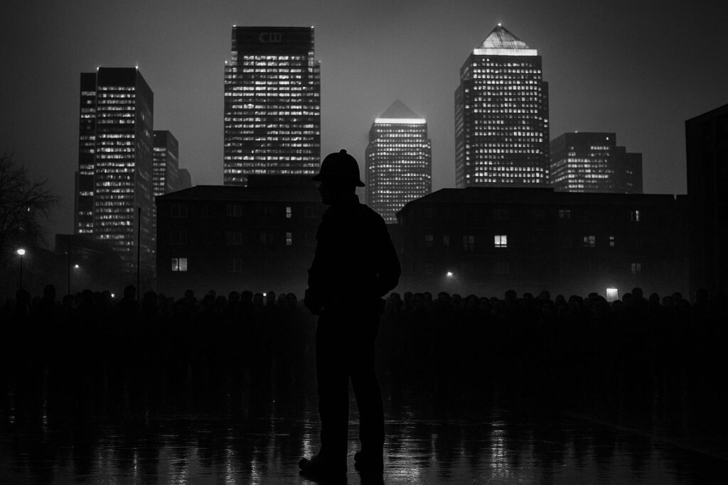 Met defends response after footage shows man entering Canary Wharf flat as crowd demands arrests